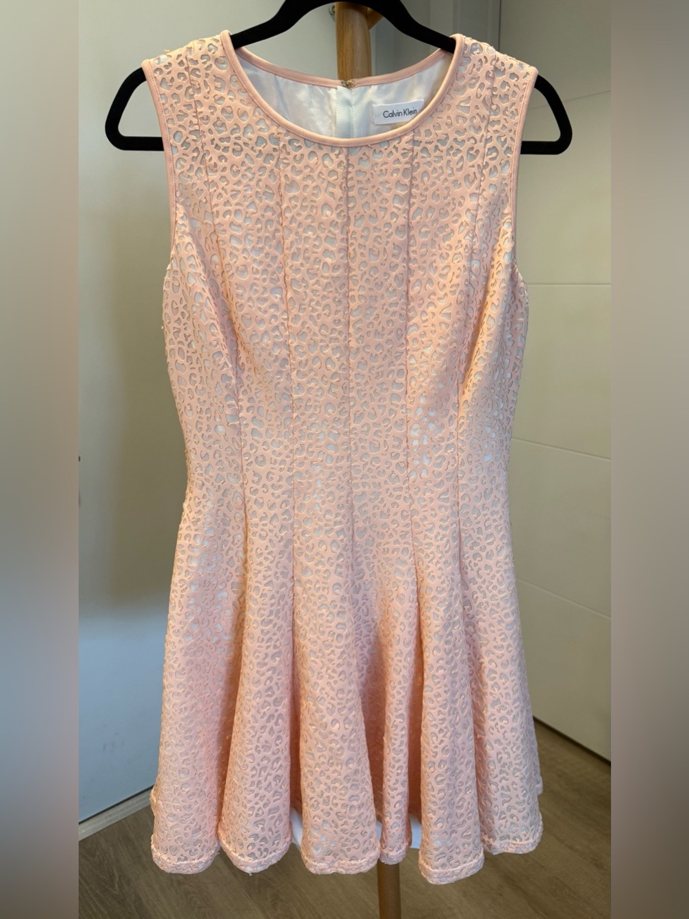 Calvin Klein Pale Pink Lace Fit & Flare Mini Dress